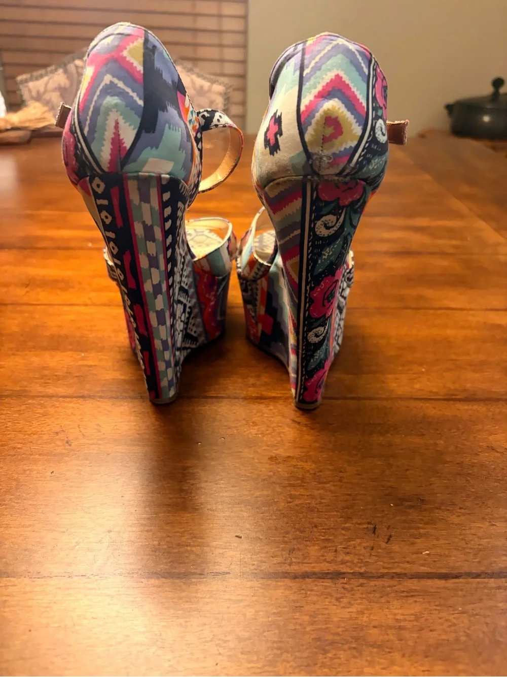 Wild Pair Multicolor Patterned Platform Wedge Sandals